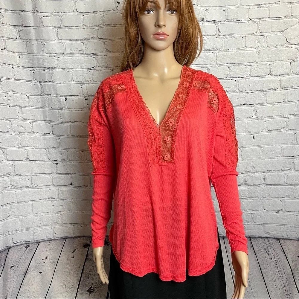 NWT New Free People Lola Lace Trim V-Neck Top Size XS